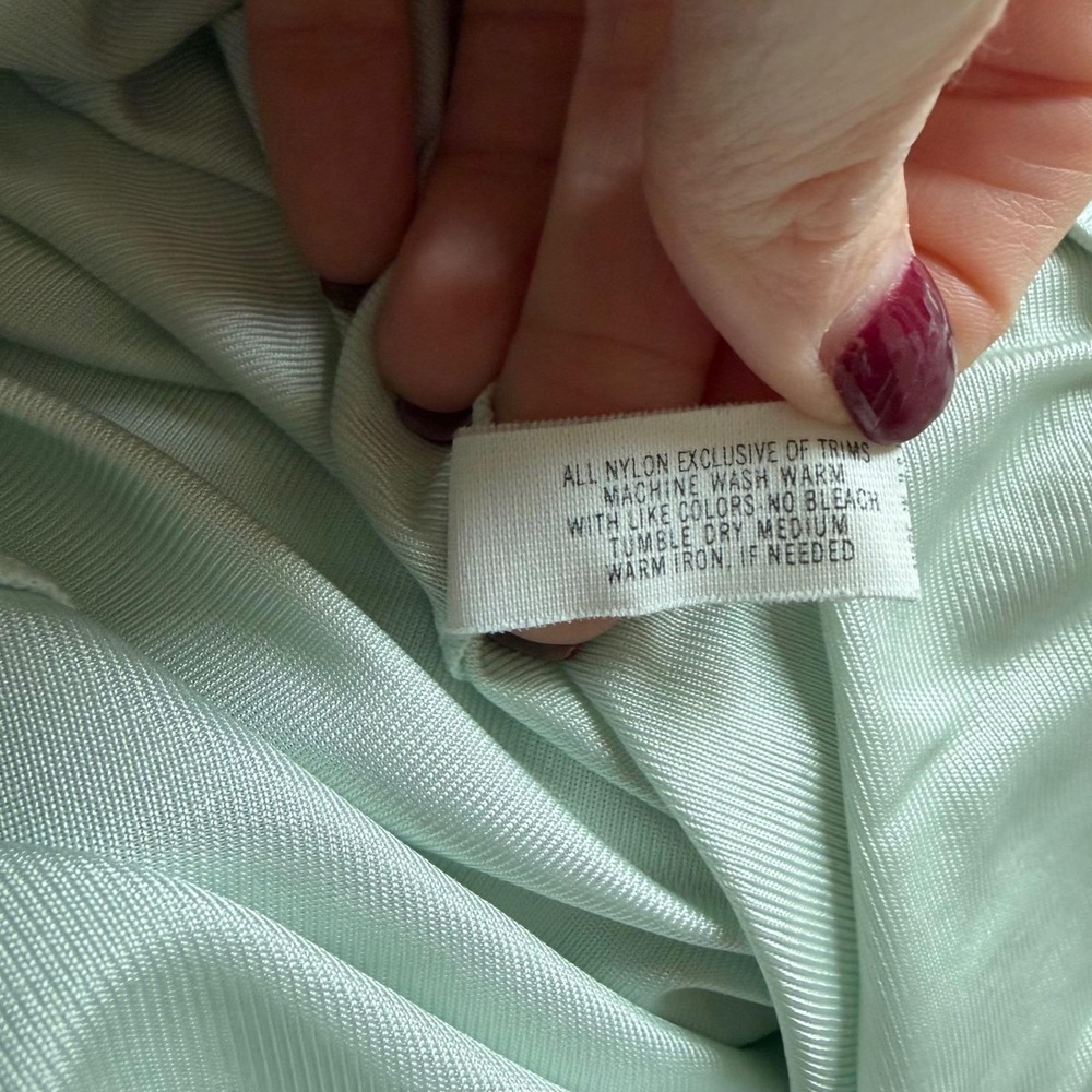 Shadowline Vintage Mint Green Lace Trim Floral Embroidered Nylon Nightgown Small - Picture 6 of 8